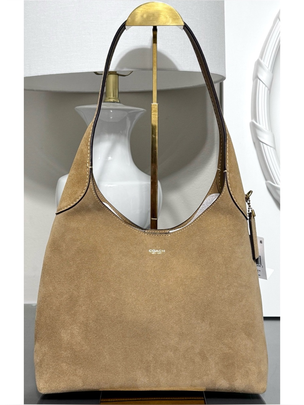 COACH Brooklyn Suede Shoulder Handbag 28, SAND